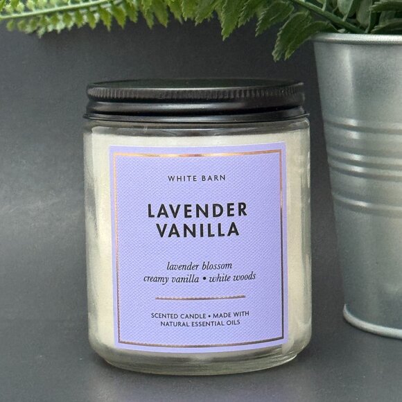 BBW Lavender Vanilla White Barn Bath & Body Works Mason Jar Single Wick Candle - Picture 1 of 10